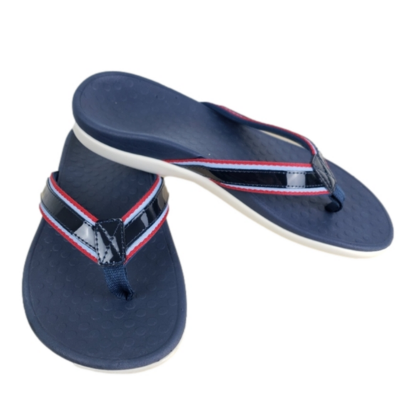Vionic Shoes - Vionic Size 9 Tide Spirit Thong Flip Flop Sandals Navy Blue Red Stripe Comfort